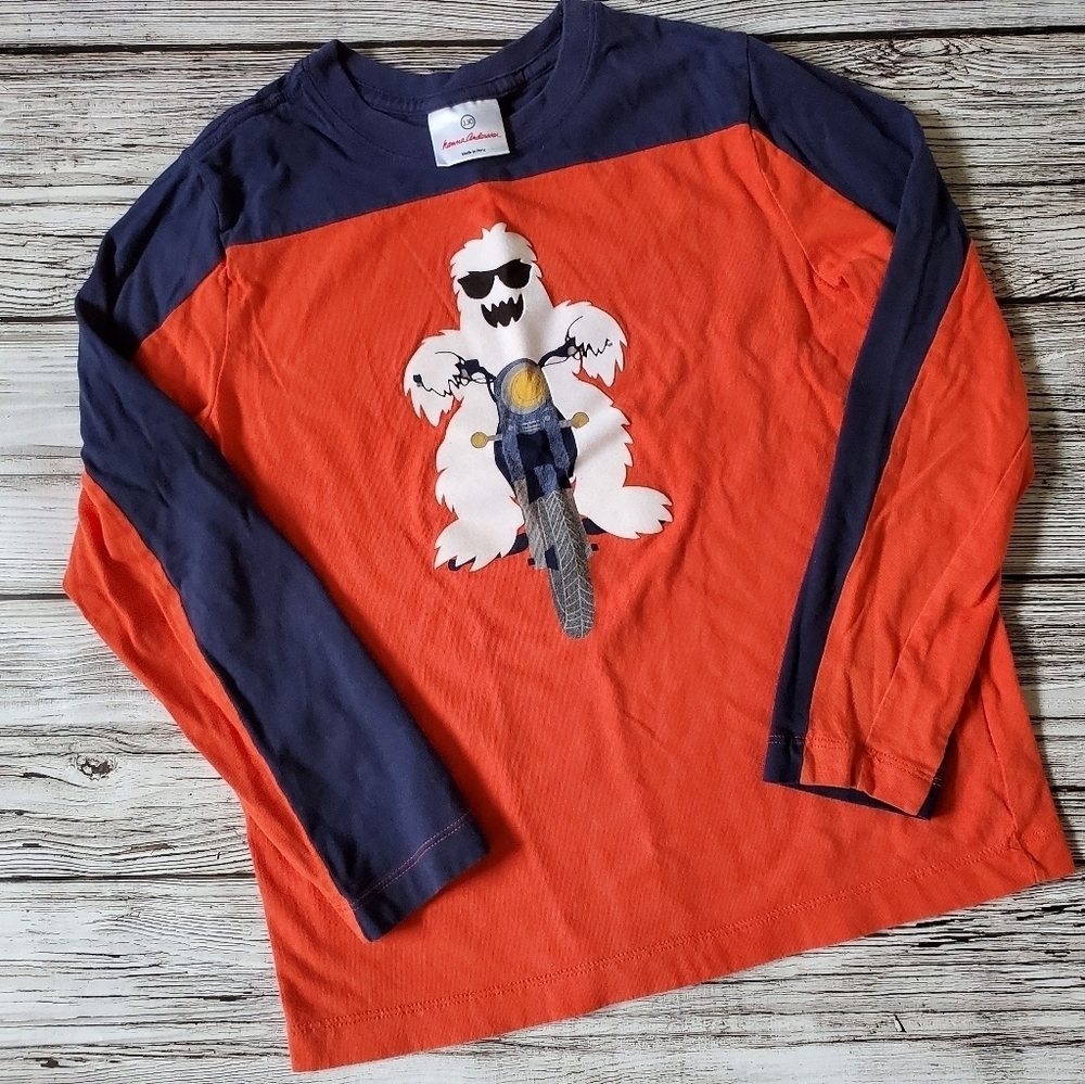 Hanna Andersson Yeti Riding a Motorcycle Long-Sleeve Top Size 8/130cm Super Soft